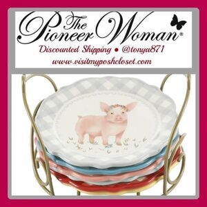 🦋 New Pioneer Woman Novelty 7-Piece Dessert Plate Set with Wire Rack